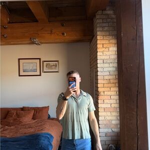 Casual Cotton Polo Shirt in Light Sage Green - Men's